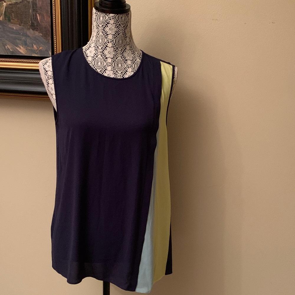 BCBGMaxAzria Navy and Pastel Sleeveless Blouse